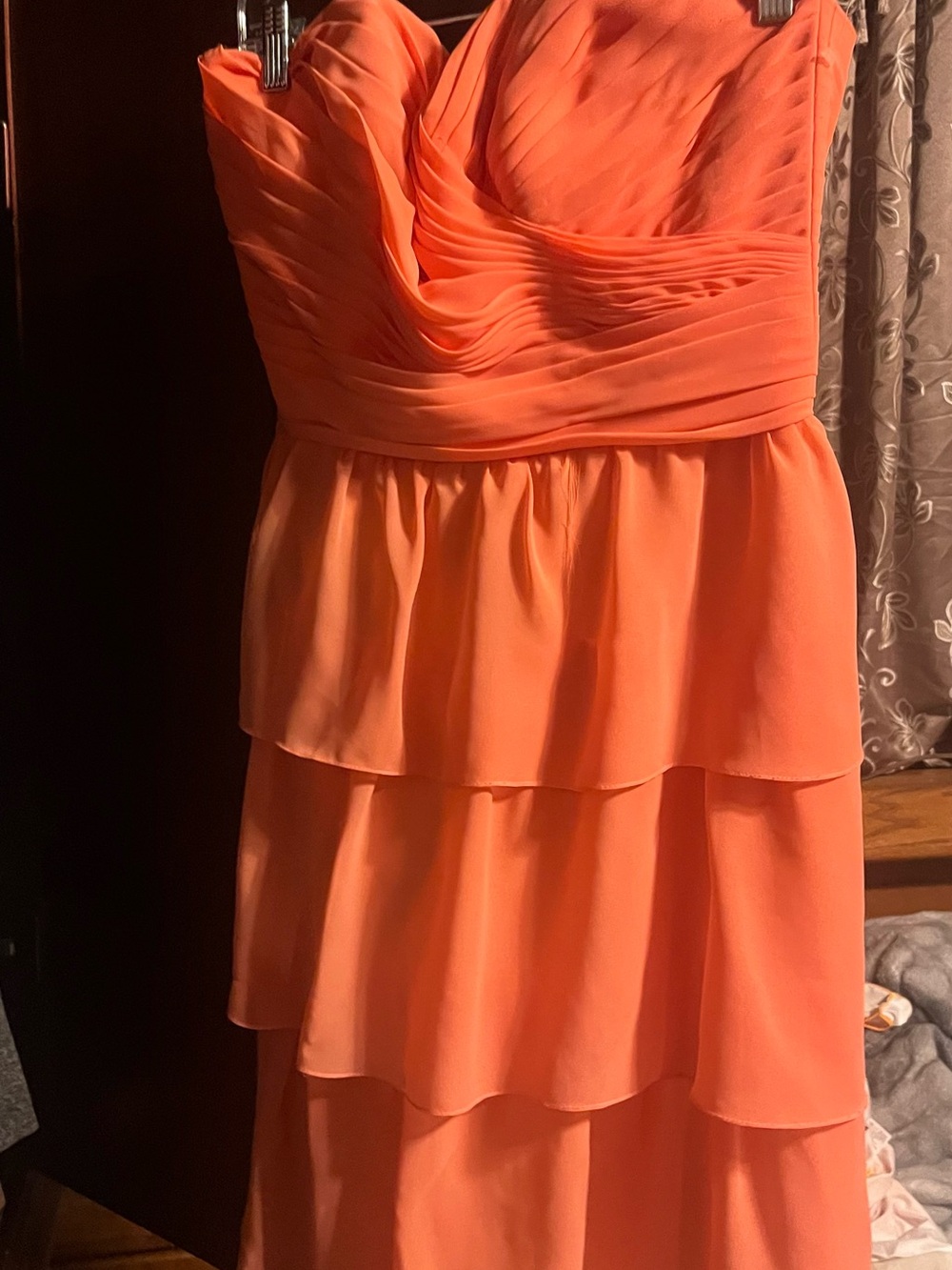 Strapless Tiered Peplum Evening Dress - Orange